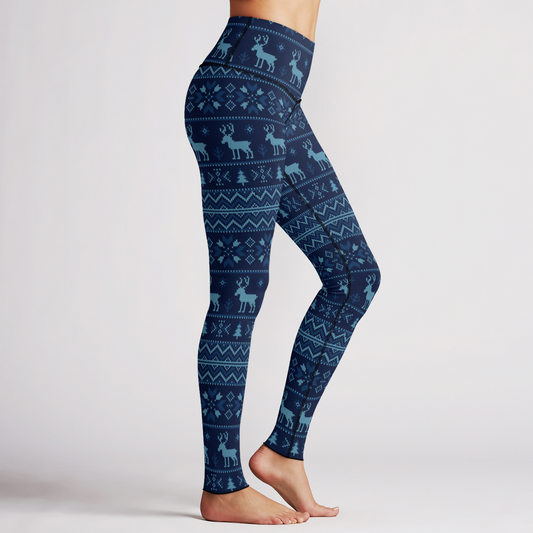 Blue Knit Reindeer Legging